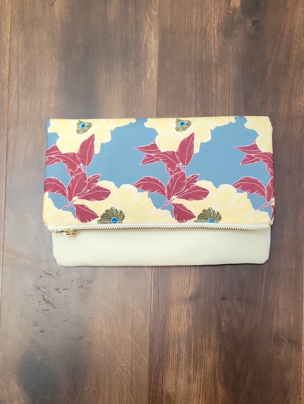 Anthropologie Floral Fold-Over Clutch in Blue, Yellow & Red